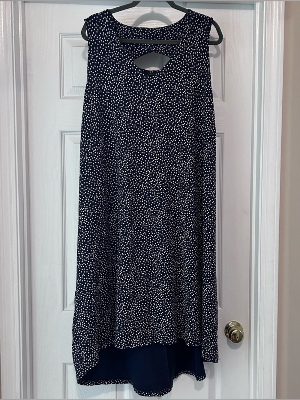 J Jill EUC Women’s Size XL Wherever Collection Navy Blue Polka Dot Dress Stretch
